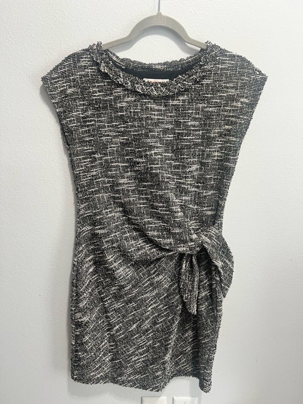 Renee C. Black & White Tweed Tie-Waist Midi Dress